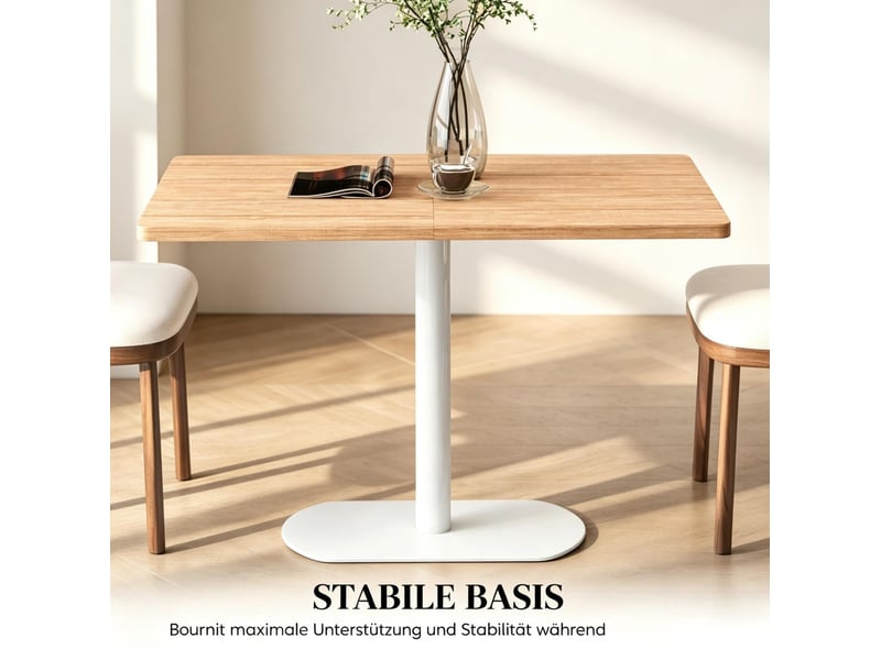 Table de salle à manger rectangulaire pour 6 personnes avec pied central, plateau chêne clair et blanc 120 × 70 × 75 cm - Conforama E