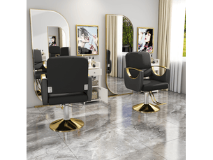 Fauteuil de coiffure hydraulique noir et doré,simili cuir pu et fer, pivotant à 360 degrés