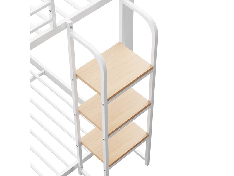  Lit enfant superposé, 140x200 cm, avec sommier à lattes, marches larges, garde corps de sécurité, blancs, mdf et métal  - Conforama E