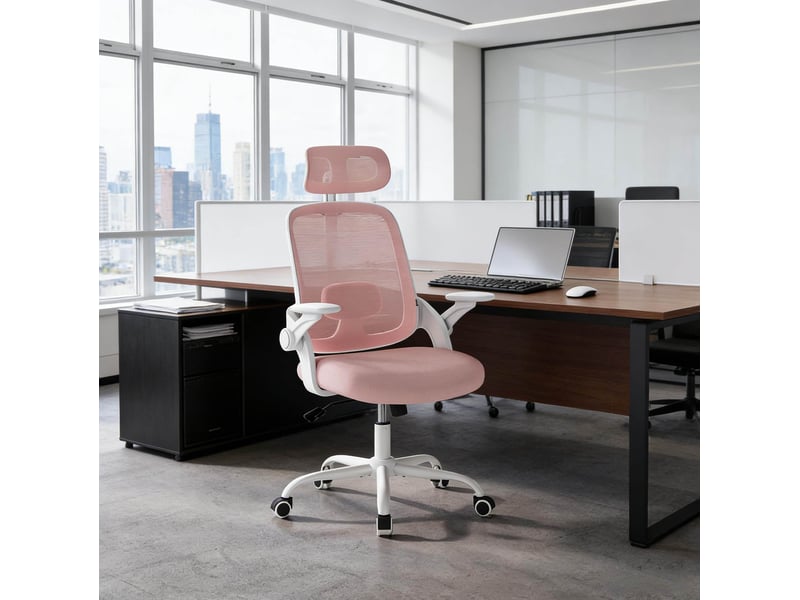  Fauteuil de bureau ergonomique avec têtière réglable rose homvra  - Conforama D