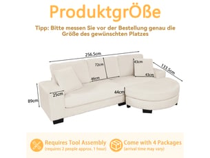 Canapé d'angle 4 places beige 256.5 × 133.5 × 89 cm en velours côtelé, corduroy classique, style moderne