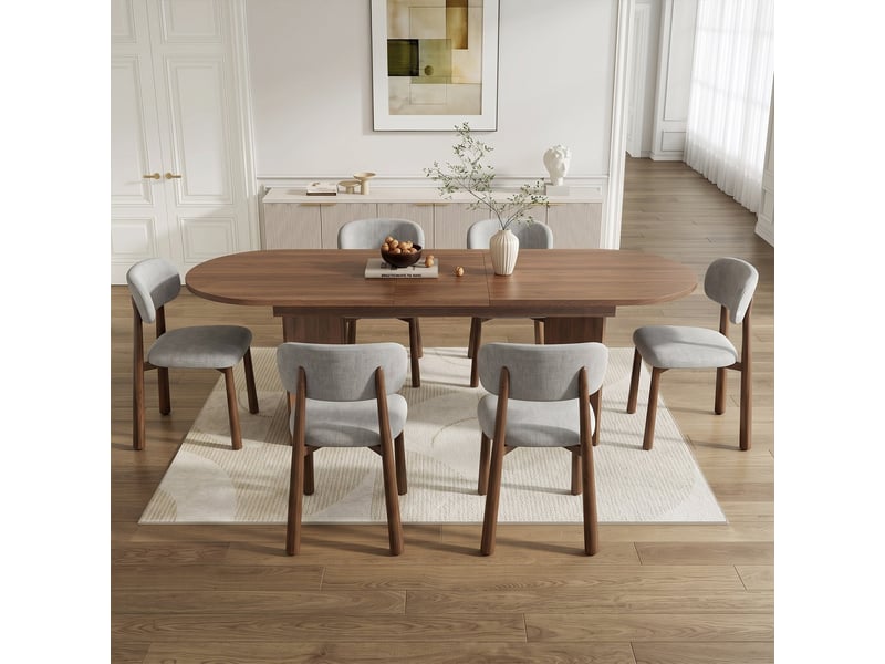  Ensemble table à manger extensible + 6 chaises – 140/180x90 cm – noyer – coins arrondis – plateau épais – chaises dossier rembourré design ergonomique  - Conforama D