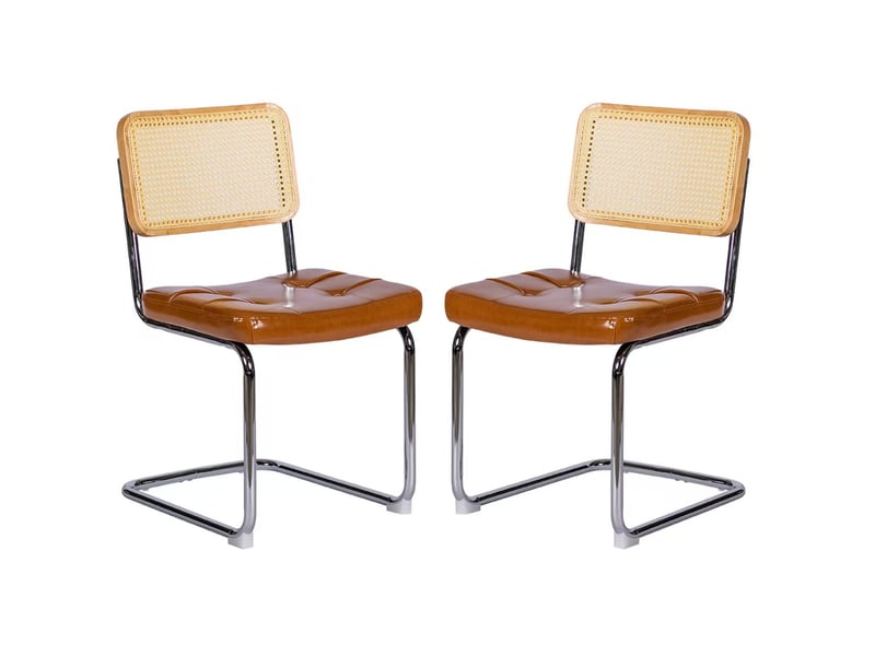  Lot de 4 chaises de salle à manger 56.9×45×85.9cm, structure métallique, empilables, rembourrage en polyuréthane, finition marron, style moderne  - Conforama A