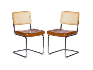 Lot de 4 chaises de salle à manger 56.9×45×85.9cm, structure métallique, empilables, rembourrage en polyuréthane, finition marron, style moderne