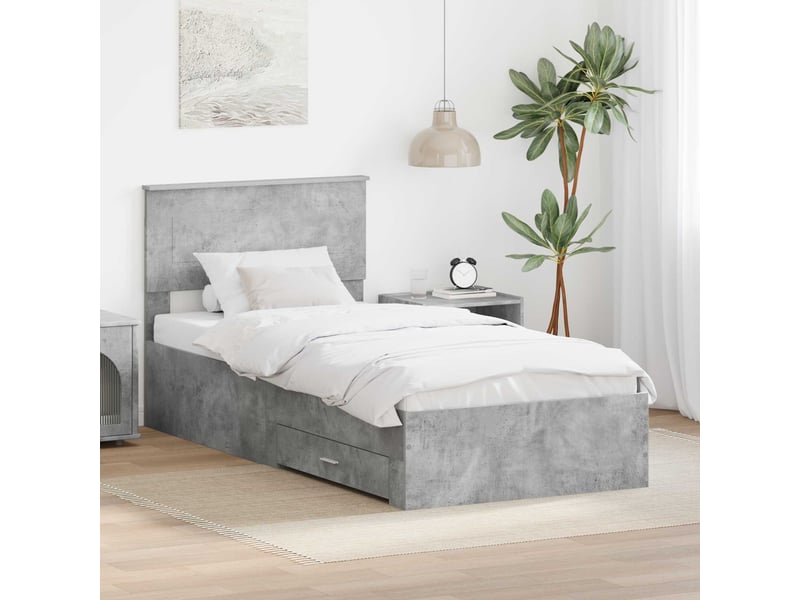 Lit simple, cadre de lit gris béton et argent 75 x 190 cm bois d'ingénierie shl33963 - Conforama B
