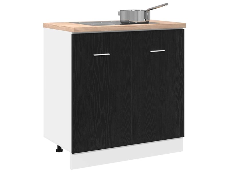  Meuble bas d'évier chêne noir 80x46x81,5cm bois ingénieré  - Conforama D