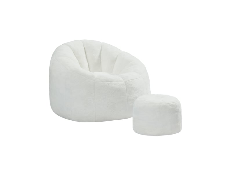  Fauteuil poire fleur 105x105x70 cm avec repose-pieds blanc crème  - Conforama A