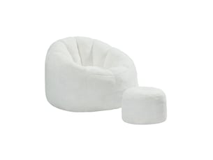 Fauteuil poire fleur 105x105x70 cm avec repose-pieds blanc crème