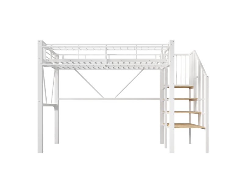  Lit mezzanine,90x200 cm,avec rangements et led,métal et mdf,blanc  - Conforama D