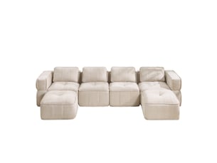 Canapé modulable en u 4 places modenvie avec 2 poufs, sans cadre, mousse haute densité 32d, polyester beige, 344 x 162 x 67 cm