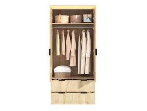 Armoire 2 portes avec miroir et led, 4 tiroirs, 90 x 47 x 200 cm, décor chêne