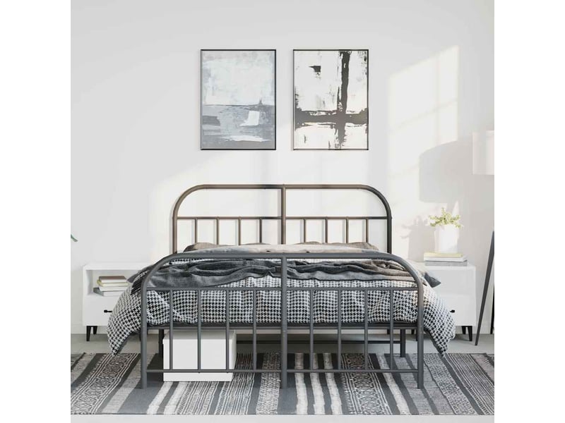 Lit double- lit adulte -  cadre de lit métal sans matelas avec pied de lit noir 135x190cm  - Conforama C