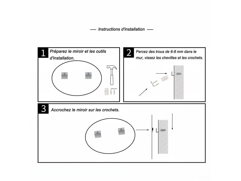  Miroir de salle de bain ovale 40x60 cm mural cadre métal – doré  - Conforama C