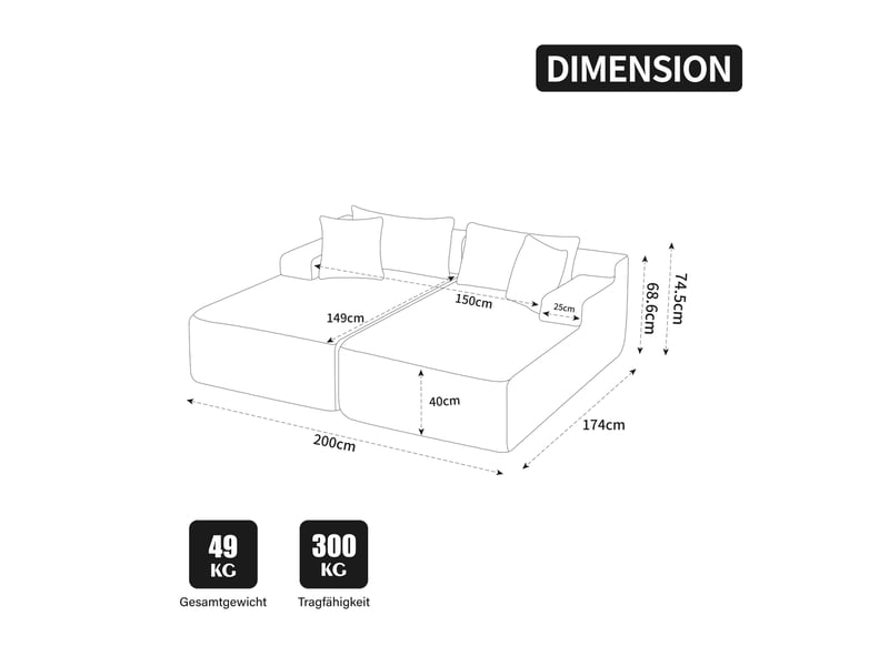 Canapé modulaire 2 places en chenille ivoire avec méridienne - Conforama E
