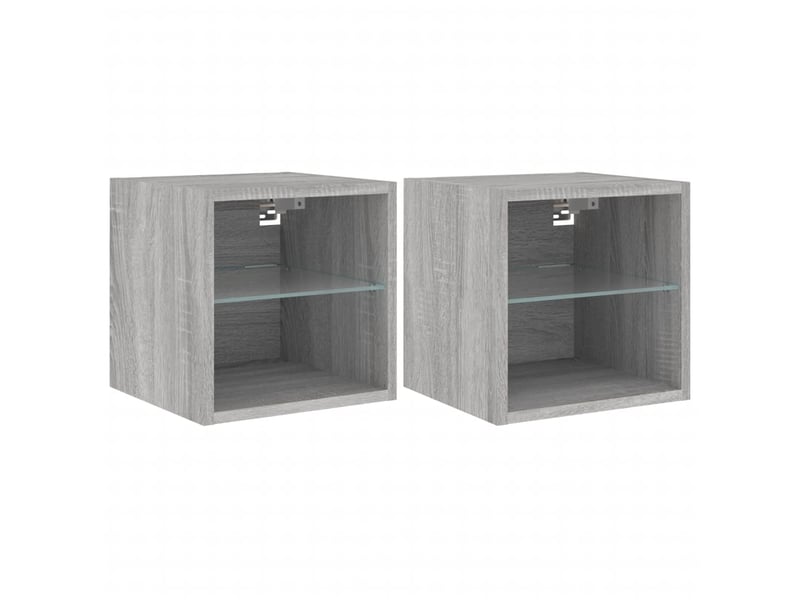  Meubles tv - banc tv - meuble de rangement muraux et lumières led 2pcs sonoma gris 30x28,5x30cm  - Conforama A