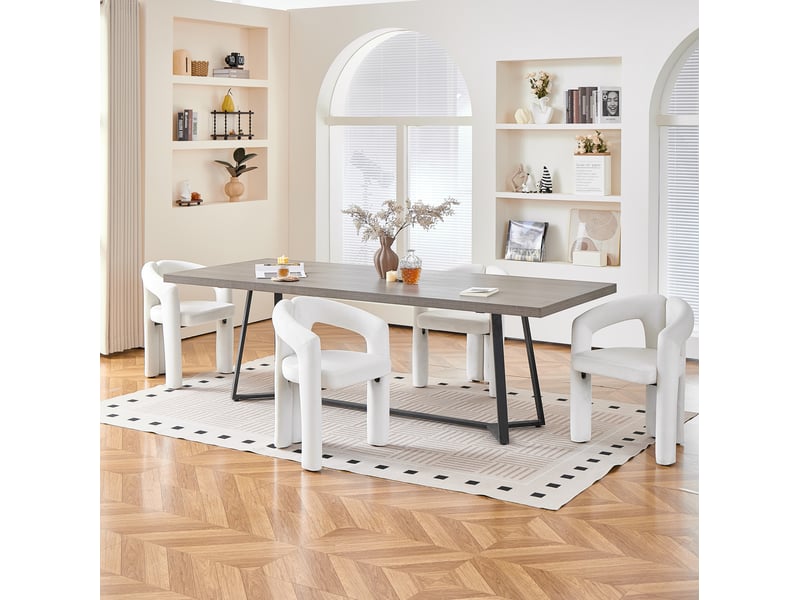  Lot de 4 chaises de salle à manger en velours beige avec accoudoirs, style design et confort durable  - Conforama B
