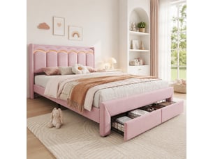Lit avec rangement 140x200 cm <strong>OOIILLEE</strong> <strong></strong> coloris rose