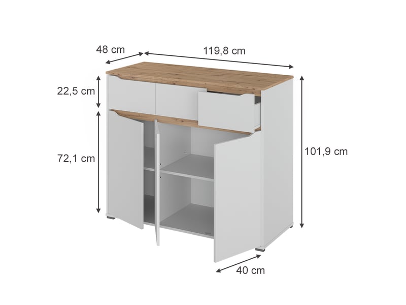  Vicco commode avec tiroirs, blancchêne artisan, 119.8x101.9cm  - Conforama B