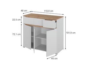 Vicco commode avec tiroirs, blancchêne artisan, 119.8x101.9cm