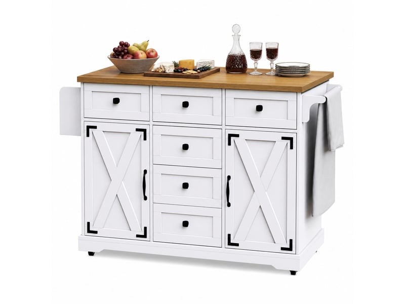  Desserte de cuisine pliable avec plateau extensible et rangement en mdf et métal pour cuisine et salle à manger, blanche  - Conforama A