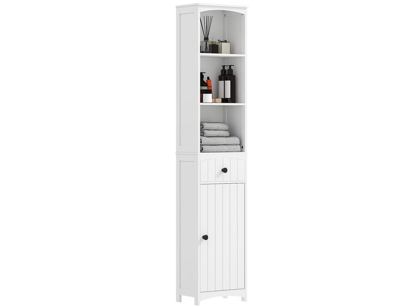  Meuble de salle de bain avec 3 étagères, 1 tiroir, robuste, mdf, blanc  - Conforama A