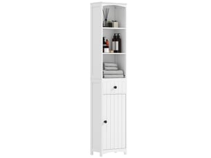 Meuble de salle de bain avec 3 étagères, 1 tiroir, robuste, mdf, blanc