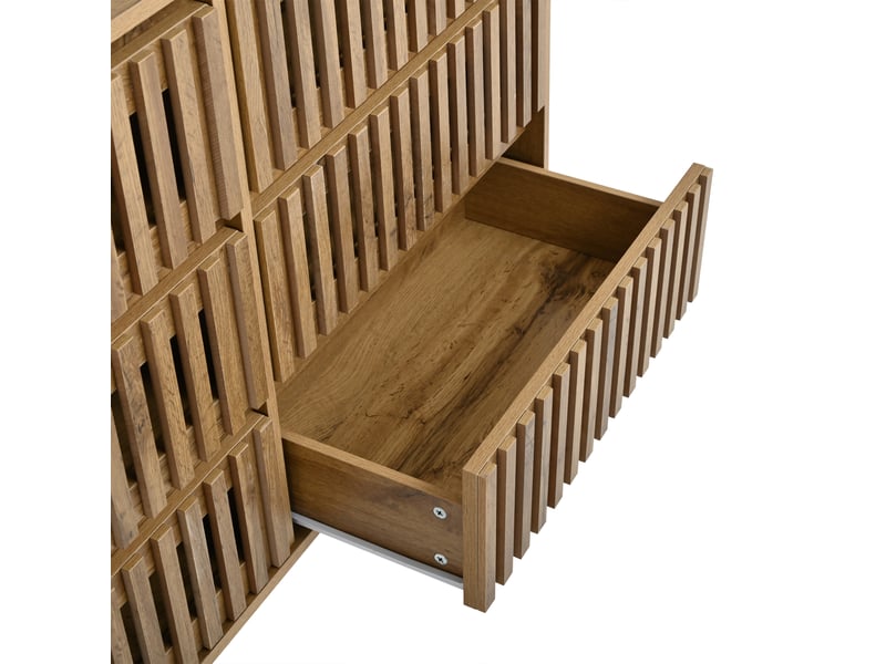 Buffet bas 6 tiroirs – décor bois clair et piètement noir – 120 x 40 x 81 cm - Conforama E