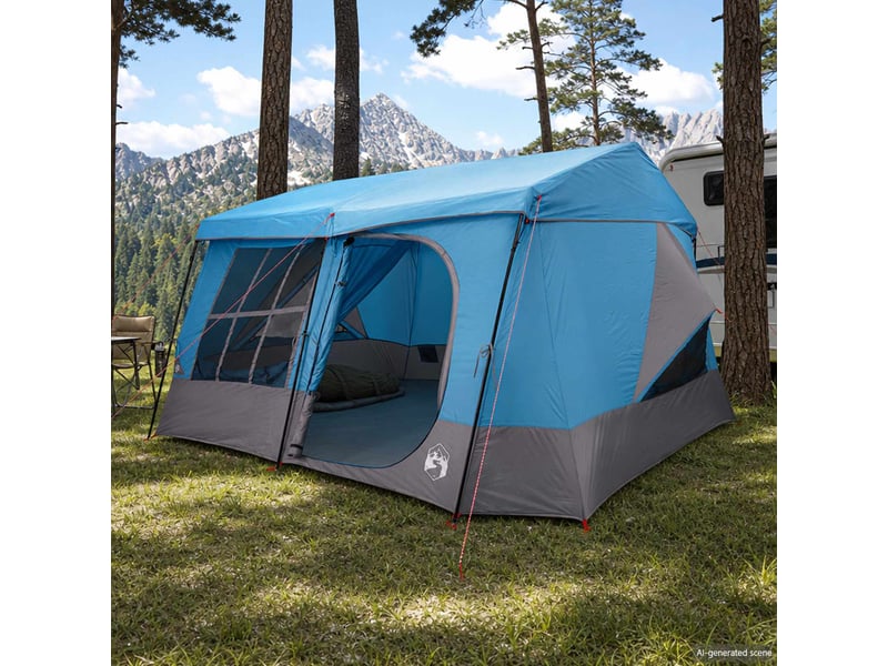  Tente de camping, tente familiale avec auvent imperméable 9 personne bleu  - Conforama B