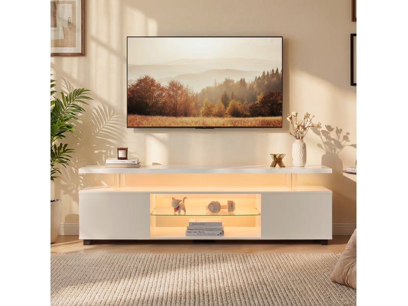 Meuble tv tcqpz pour tv 60 pouces led blanc 130 x 40 x 48 cm avec rangements modernes  - Conforama D