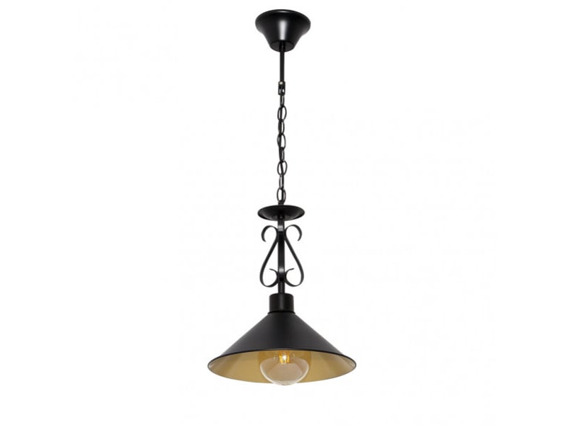  Suspension rustique ABRILA Azalea 1 lumière E27 noire et dorée, abat-jour métal Ø26 cm, hauteur réglable 54-74 cm 151091016 - Conforama A