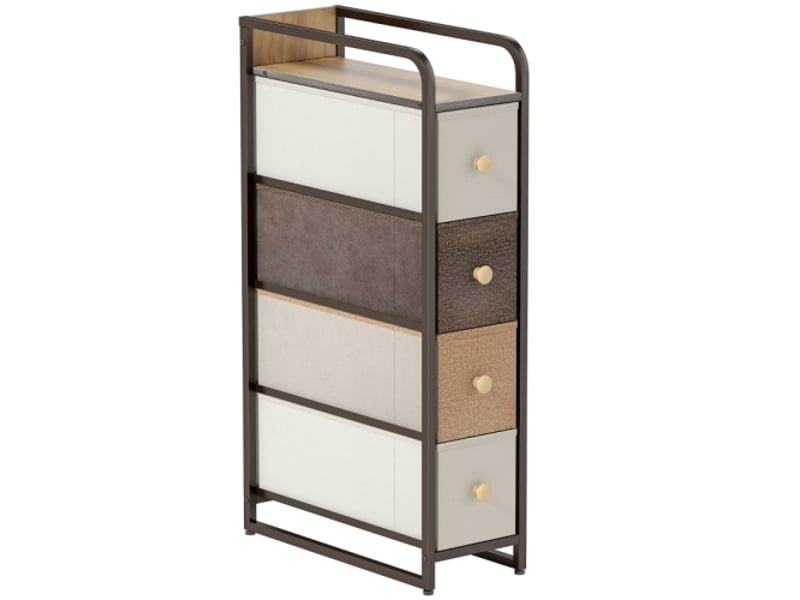  Commode multicolore 4 tiroirs en tissu avec cadre acier 20x47x84,5 cm, meuble de rangement  - Conforama A
