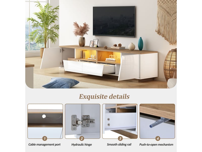  Meuble tv 180x40x46,housse vetementmeuble tv led,meuble tv bois ,led contrôlée par application mobile, 2 compartiments de rangement  - Conforama E
