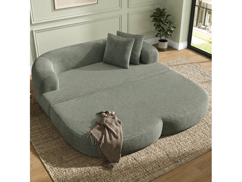  Canape droit pliant 2 places compressé, design 2-en-1, en mousse douce et velours côtelé couleur vert, design moderne  - Conforama B