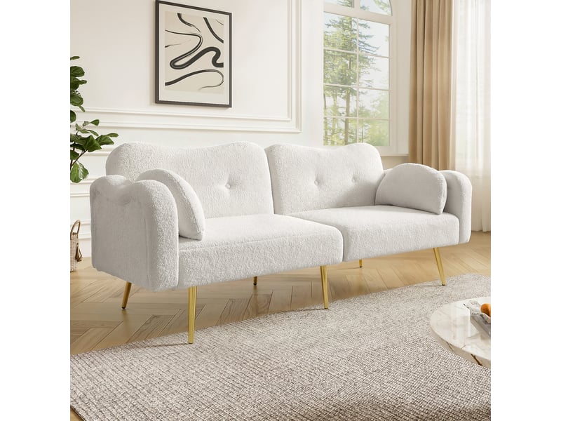  Banquette convertible 2 places – canapé-lit multifonction compact – dossier inclinable – pieds dorés  - Conforama D