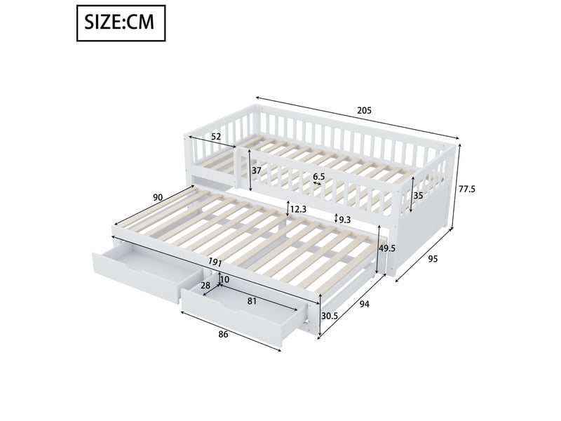  Lit gigogne 90x200cm coloris blanc bois massif lit enfant blanc - Conforama C