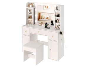 Coiffeuse 3 tiroir(s) Miroir Led avec 0 tabouret(s) inclu(s)  <strong>OKWISH</strong> <strong></strong>  coloris blanc