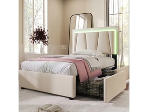 Lit avec rangement 90x200 cm VIVRYN coloris beige