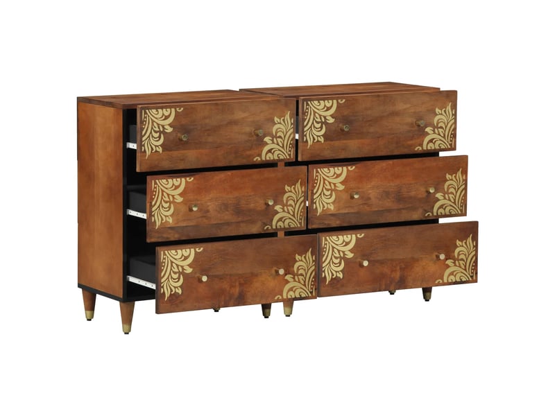  Lot de 2 buffet, meuble de rangement salon 60x33x75 cm bois de mangue massif marron miel  - Conforama A
