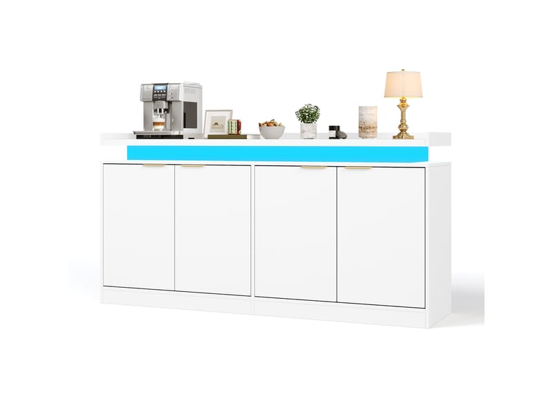  Buffet et enfilade avec portes, niches et éclairage led rgb, en mdf blanc, pour cuisine, 160 × 39 × 83 cm  - Conforama A