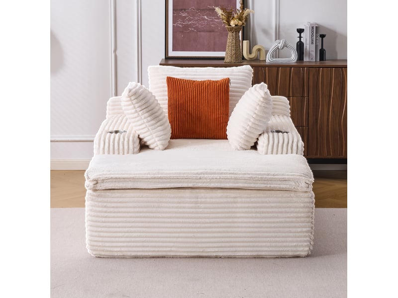  Sleeping sofa boneless floor sofa modern cloud sofa with chaise lounge, comfortable couch for living room with 3 cushions &amp; 1 blanket, no assembly required, beige  - Conforama E