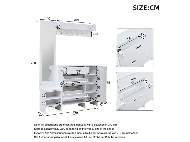 Portemanteau avec banc et rangement 140 x 200 cm en mdf blanc - Conforama C