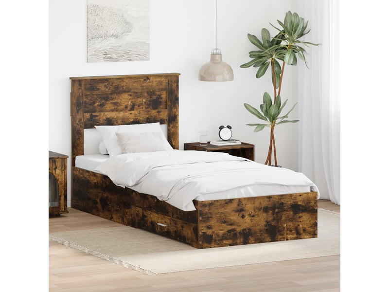 Lit simple, cadre de lit chêne fumé et argent 75 x 190 cm bois d'ingénierie shl53802 - Conforama B