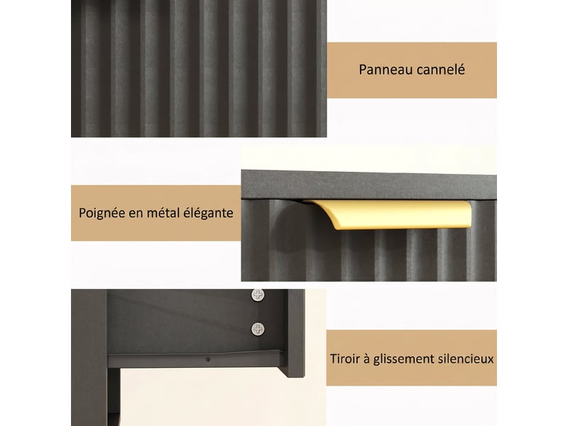  Lot de 2 tables de chevet suspendues, tables de nuit murales avec tiroir et niche, moderne, noir, 40x34x29cm  - Conforama W