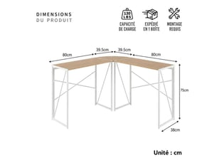 Bureau d'angle moderne en l – table informatique pour ordinateur portable et pc, bureau d'étude pour maison et télétravail