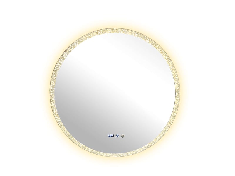 Miroir rond led 70 cm cadre cristal scintillant, 3 couleurs, luminosité réglable, tactile, mémoire, horloge, verre sécurit, salle de bain - Conforama A
