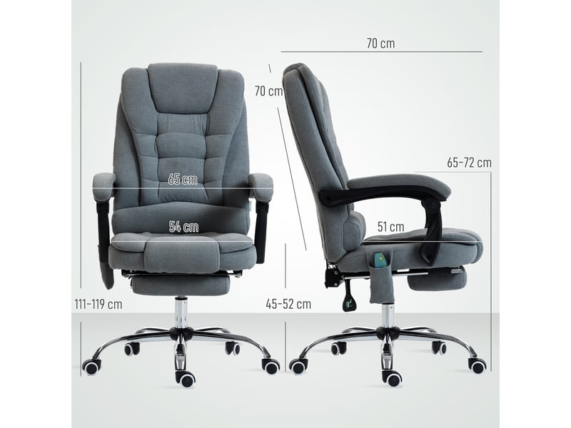 Fauteuil de bureau massant et chauffant, chaise de bureau, 70x65x119cm, gris foncé - Conforama E