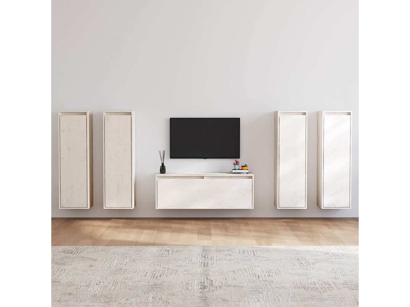  Lot de 5 meuble tv bas salon blanc bois massif de pin shl5768  - Conforama B
