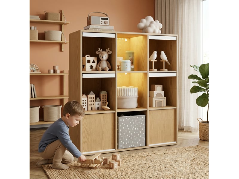  Meuble de rangement enfant 100x35x108,5 cm avec led coloris naturel  - Conforama E
