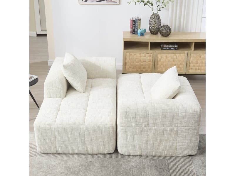 Méridienne fixe en chenille beige 158x90x60 cm avec coussin et poche latérale, assise moelleuse pour salon 158x90x60cm - Conforama W