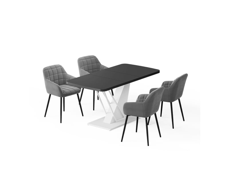  Vicco ensemble de table à manger, noirblanc, 120x80cm avec 4 chaises de salle à manger  - Conforama A